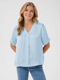 KAFFE Ariel Satin Short Sleeve Blouse, Mid Blue