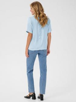 KAFFE Ariel Satin Short Sleeve Blouse, Mid Blue - view 2, Mid Blue