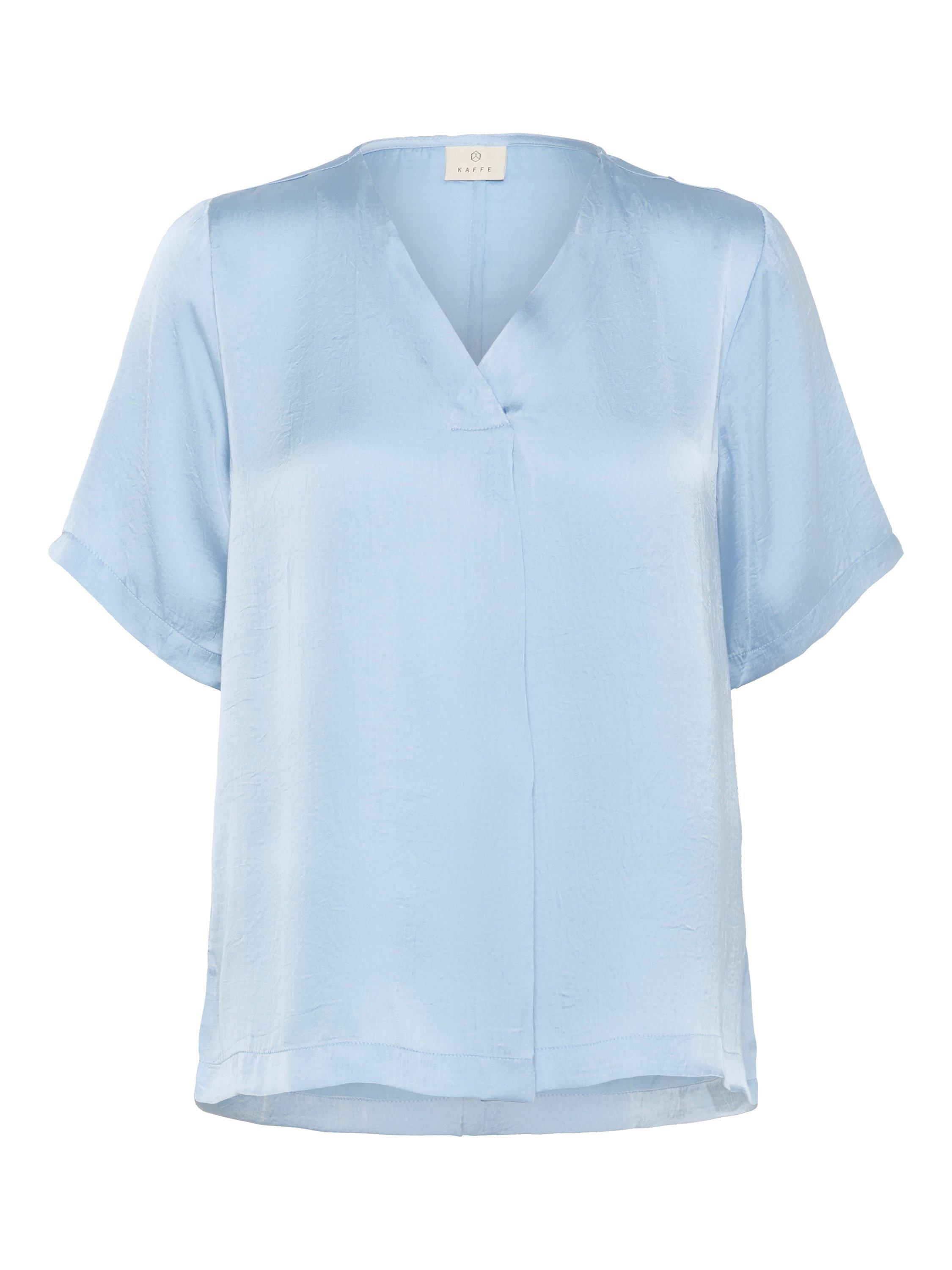 Product image 4 of 5, which shows KAFFE Ariel Satin Short Sleeve Blouse, Mid Blue, 12