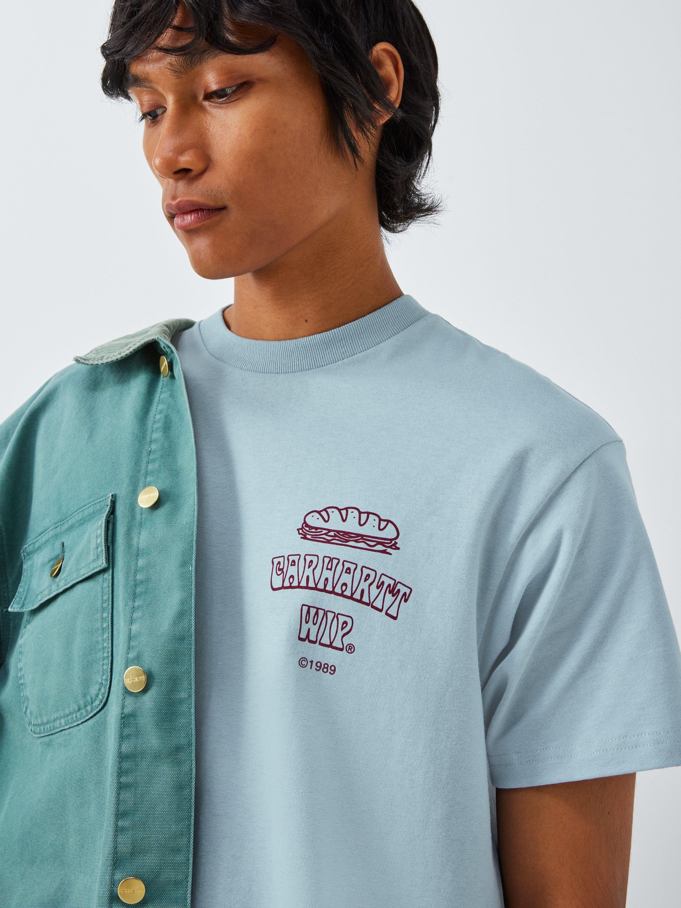 Carhartt WIP Sandwich Logo Cotton T-Shirt, Blue Fog
