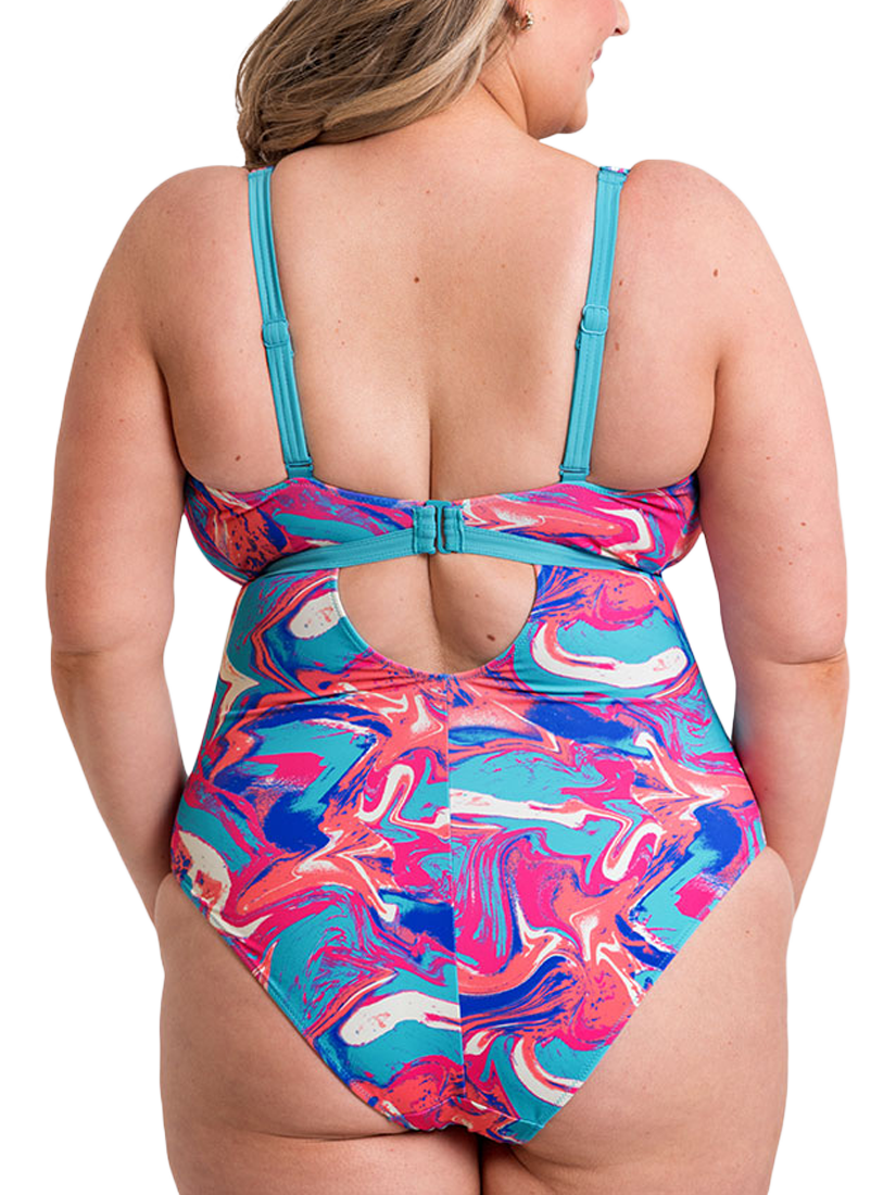 Product image 3 of 10, which shows Curvy Kate Ibiza Reversible Non-Wired Swimsuit, Blue/Multi, 30DD/E