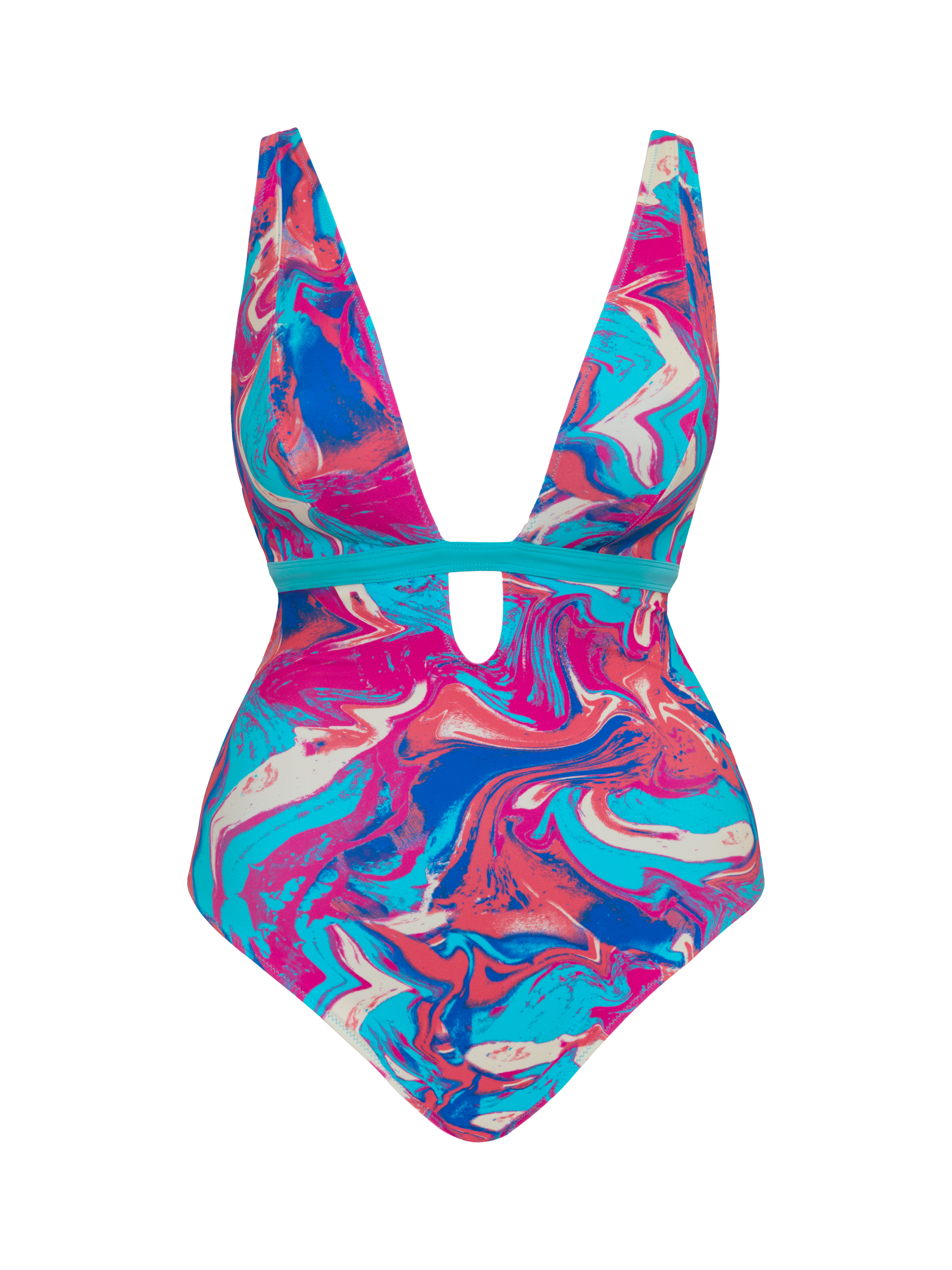 Product image 10 of 10, which shows Curvy Kate Ibiza Reversible Non-Wired Swimsuit, Blue/Multi, 30DD/E