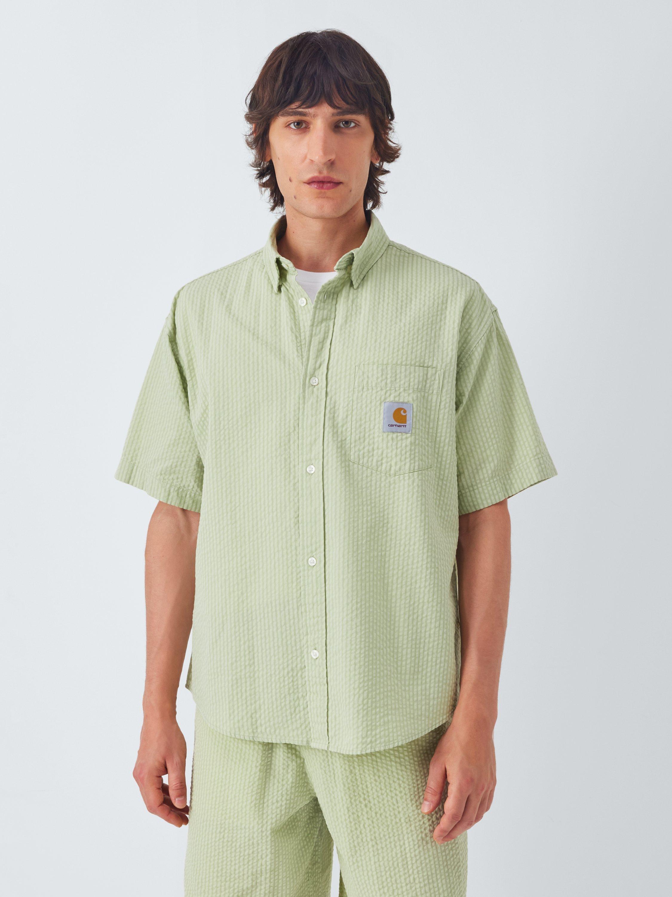 Product image 1 of 2, which shows Carhartt WIP Toland Cotton Regular Fit Short Sleeve Shirt, Toland Stripe, S