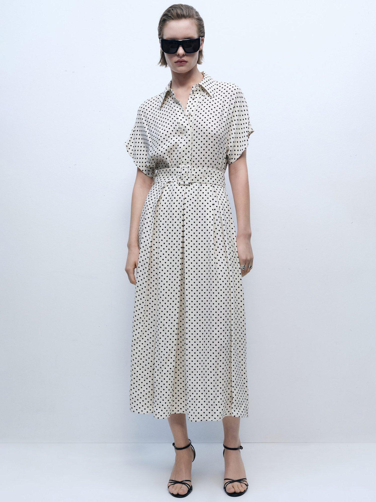 Product image 2 of 8, which shows Mango Adela Polka Dot Midi Dress, Natural White, 6