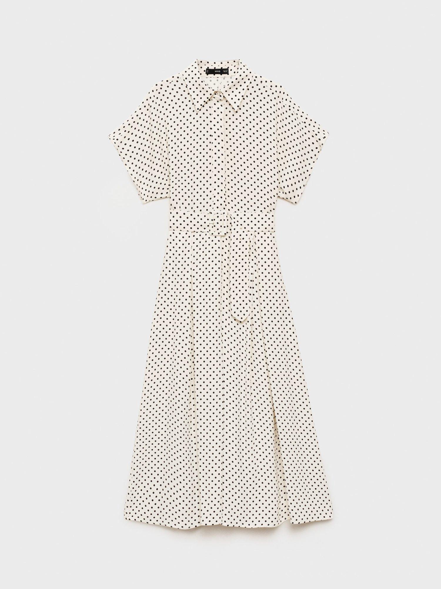 Product image 3 of 8, which shows Mango Adela Polka Dot Midi Dress, Natural White, 6