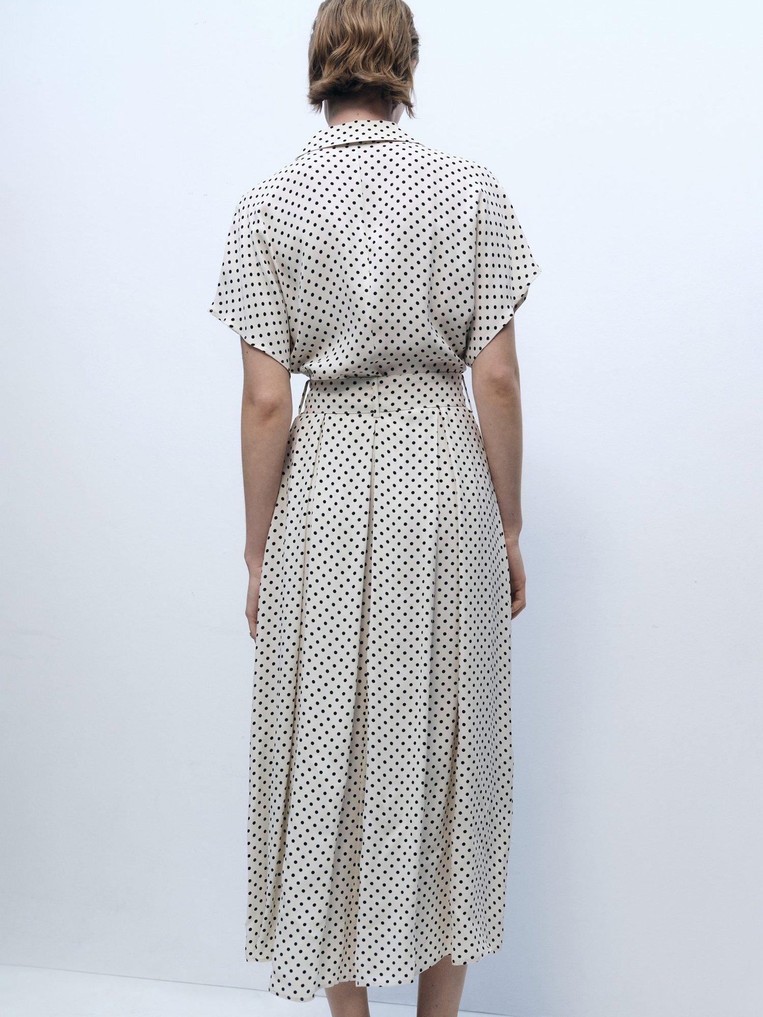 Product image 4 of 8, which shows Mango Adela Polka Dot Midi Dress, Natural White, 6