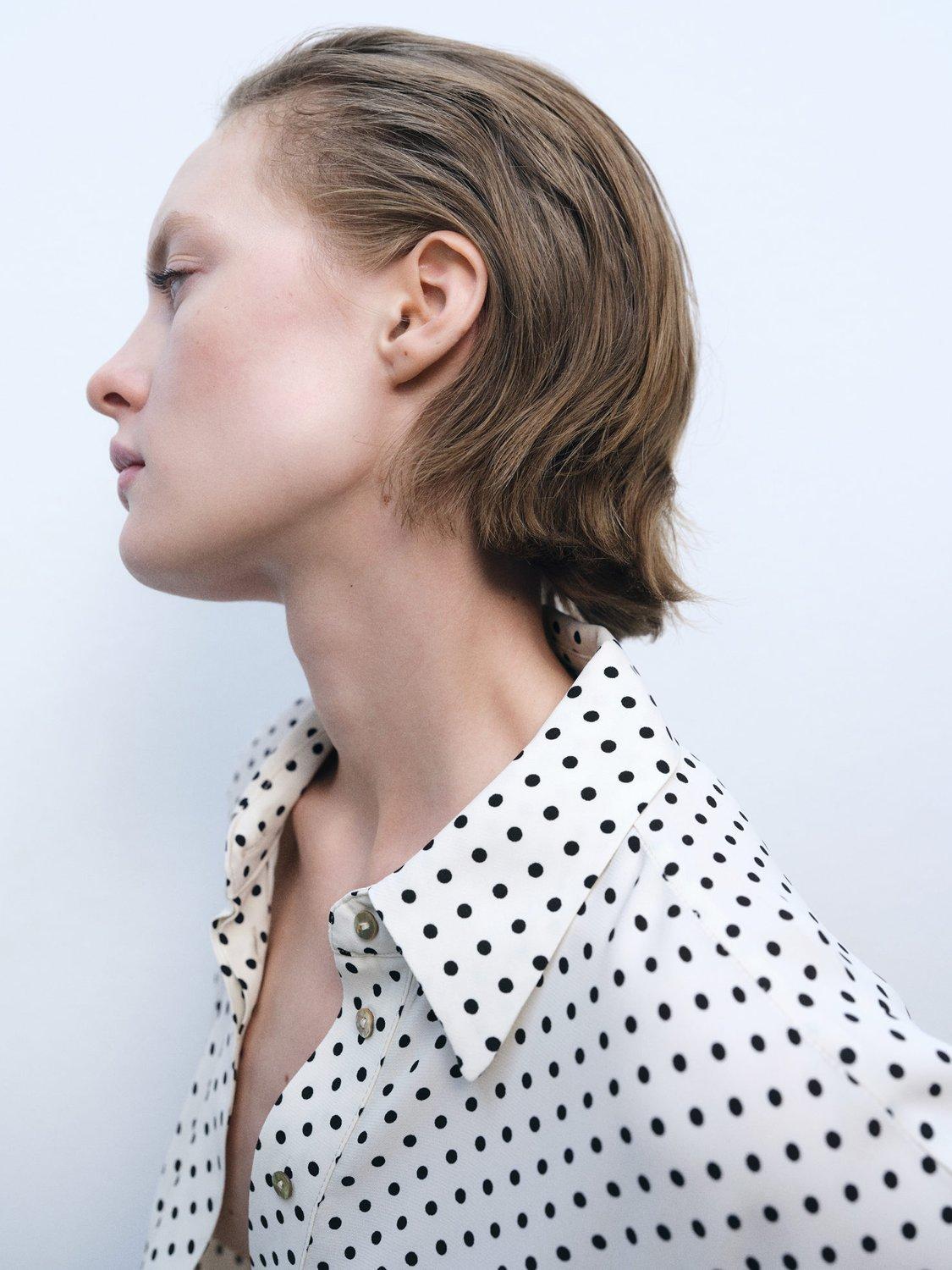 Product image 6 of 8, which shows Mango Adela Polka Dot Midi Dress, Natural White, 6