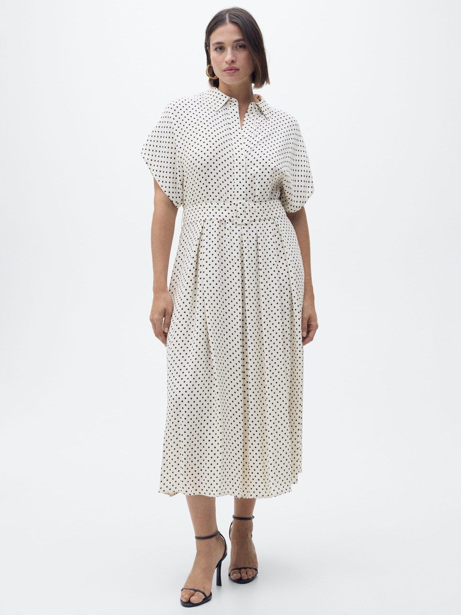 Product image 7 of 8, which shows Mango Adela Polka Dot Midi Dress, Natural White, 6