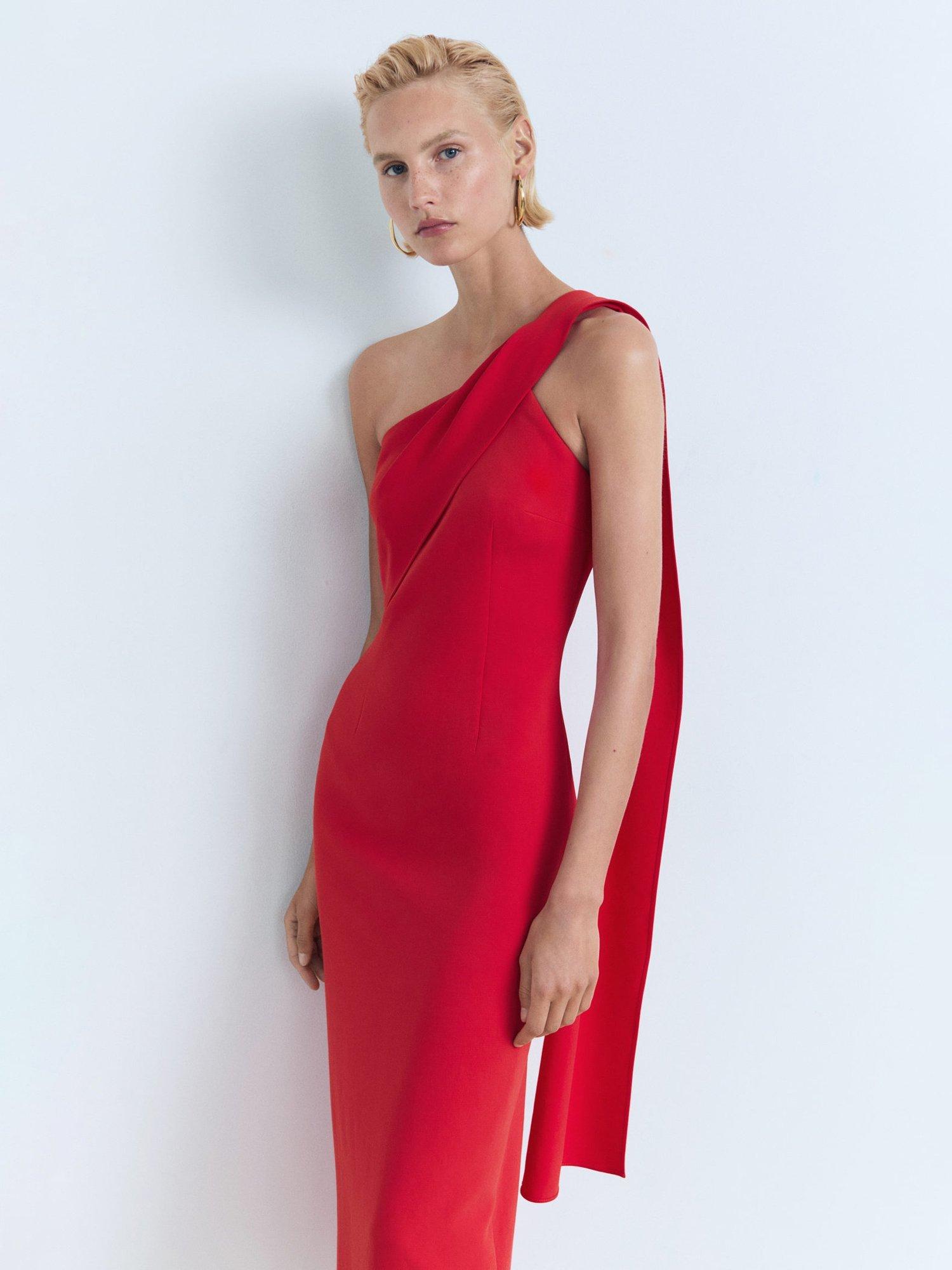 Product image 2 of 9, which shows Mango Irea Asymmetric Midi Dress, Red, 8