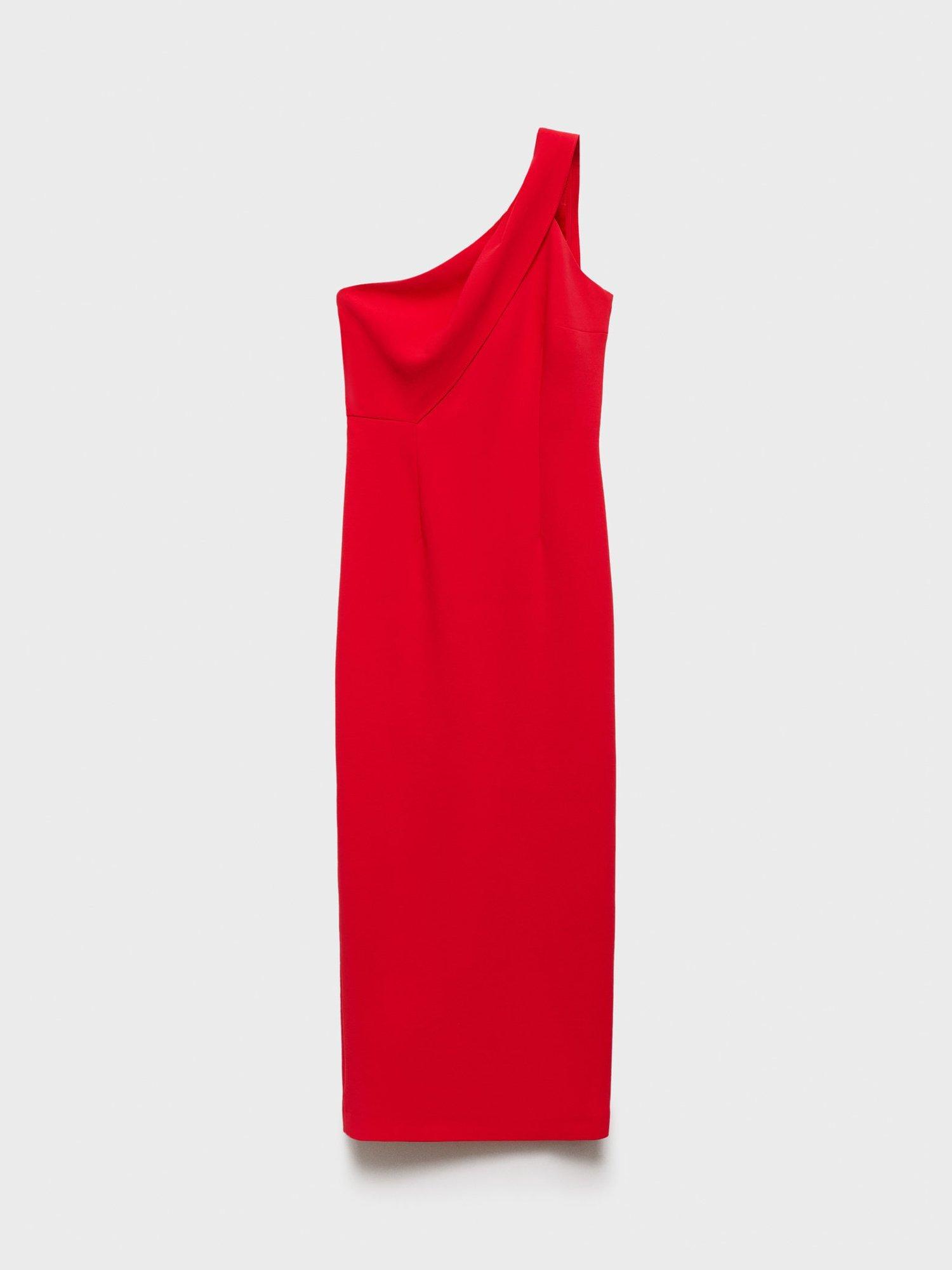 Product image 3 of 9, which shows Mango Irea Asymmetric Midi Dress, Red, 8