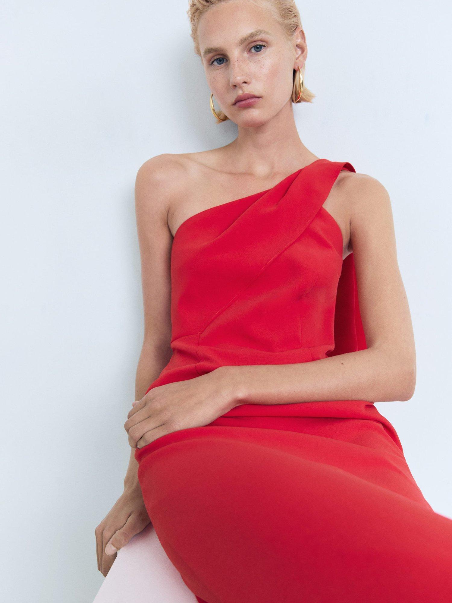 Product image 7 of 9, which shows Mango Irea Asymmetric Midi Dress, Red, 8