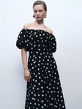Mango Mallorca Polka Dot Off Shoulder Dress, Black