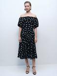 Mango Mallorca Polka Dot Off Shoulder Dress, Black