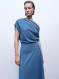 Mango Marina Asymmetric Drape Dress, Medium Blue