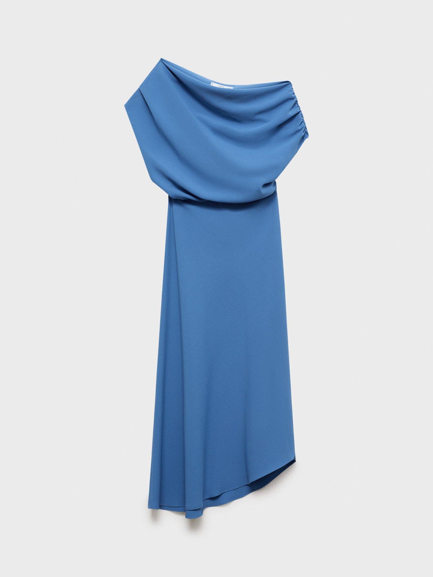 Product image 3 of 9, which shows Mango Marina Asymmetric Drape Dress, Medium Blue, 10