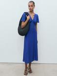 Mango Empire Line Linen Rich Midi Dress, Medium Blue