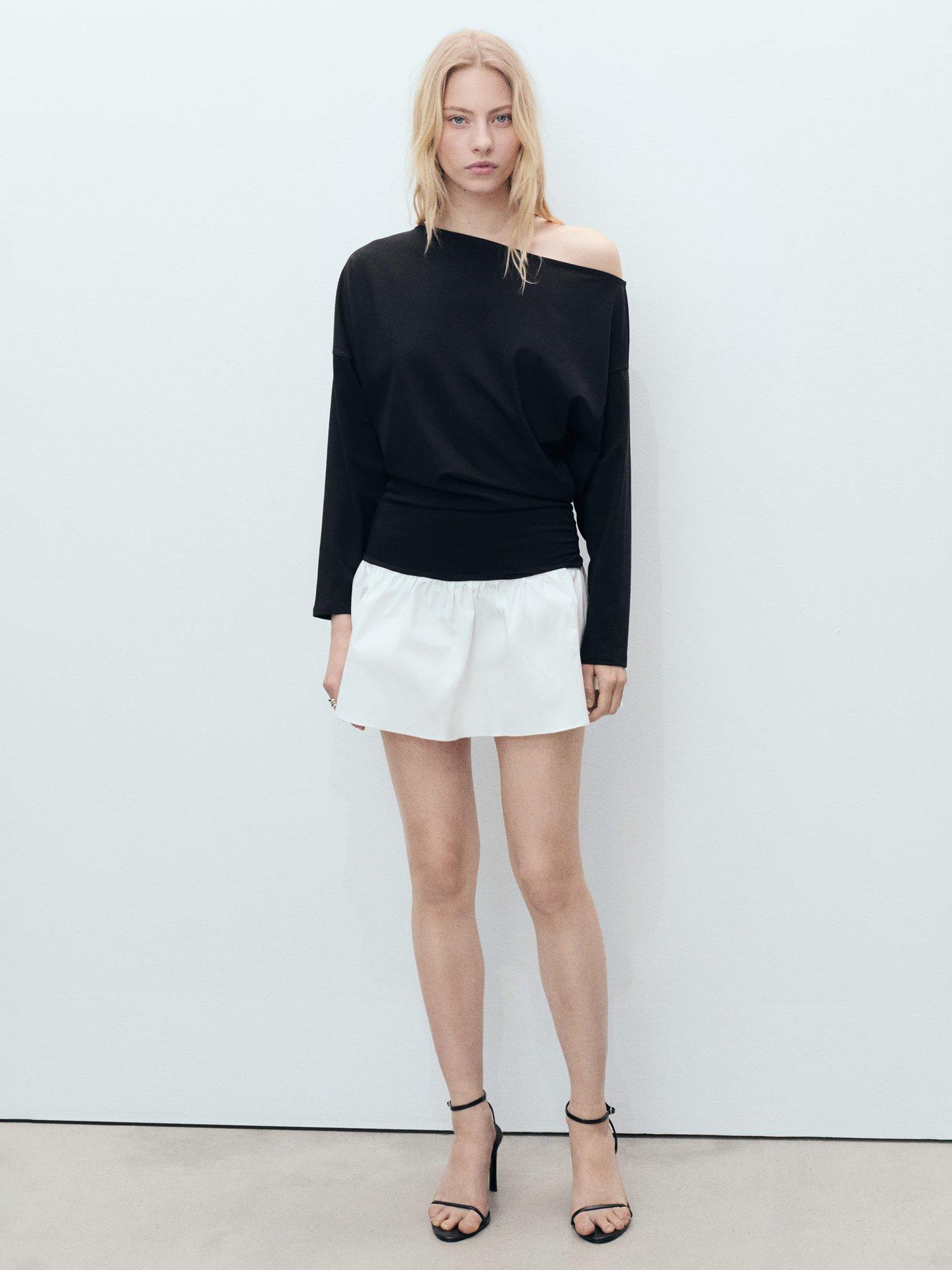 Product image 2 of 8, which shows Mango Swan Asymmetric Long Sleeved Dress, Black/White, 10