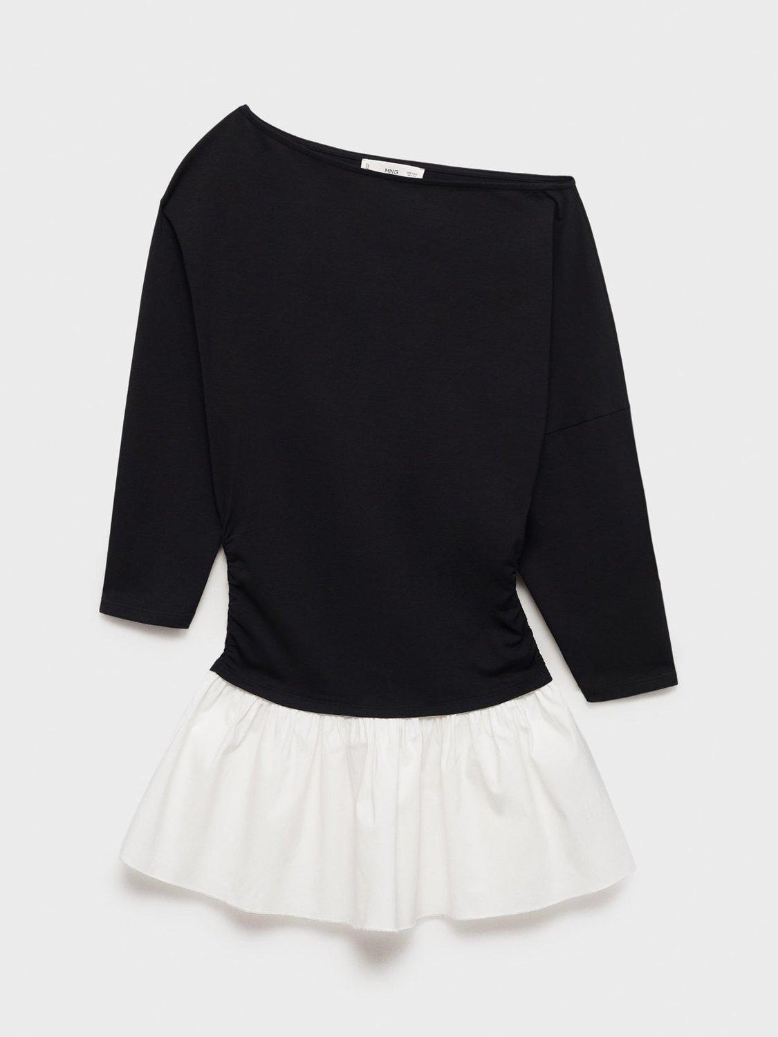 Product image 3 of 8, which shows Mango Swan Asymmetric Long Sleeved Dress, Black/White, 10