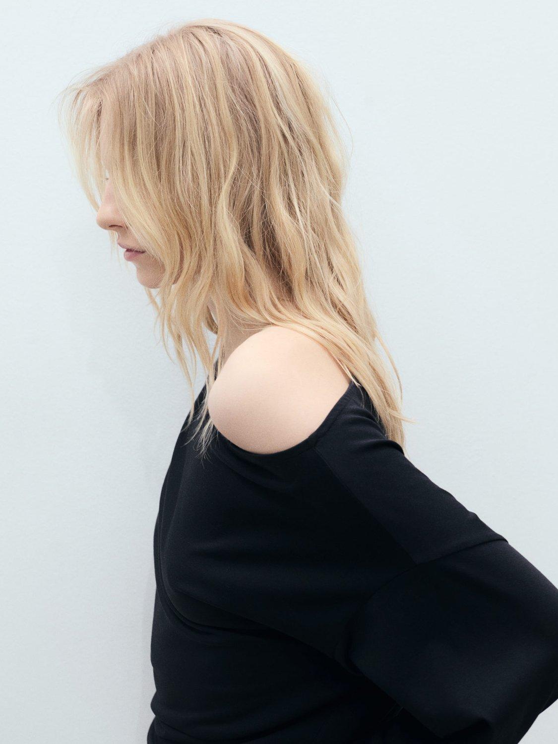 Product image 6 of 8, which shows Mango Swan Asymmetric Long Sleeved Dress, Black/White, 10
