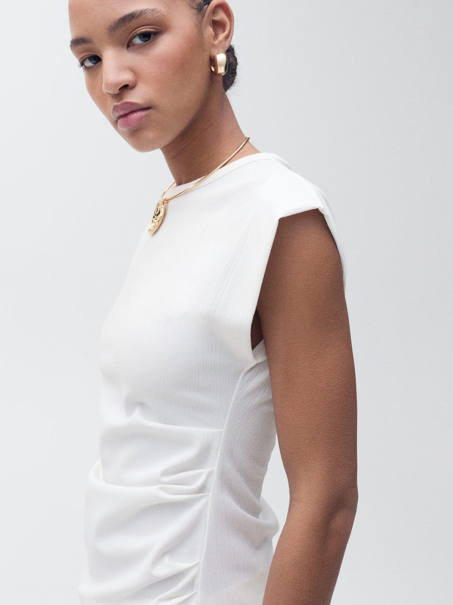Mango Irma Short Sleeved Asymmetric T-Shirt, Natural White