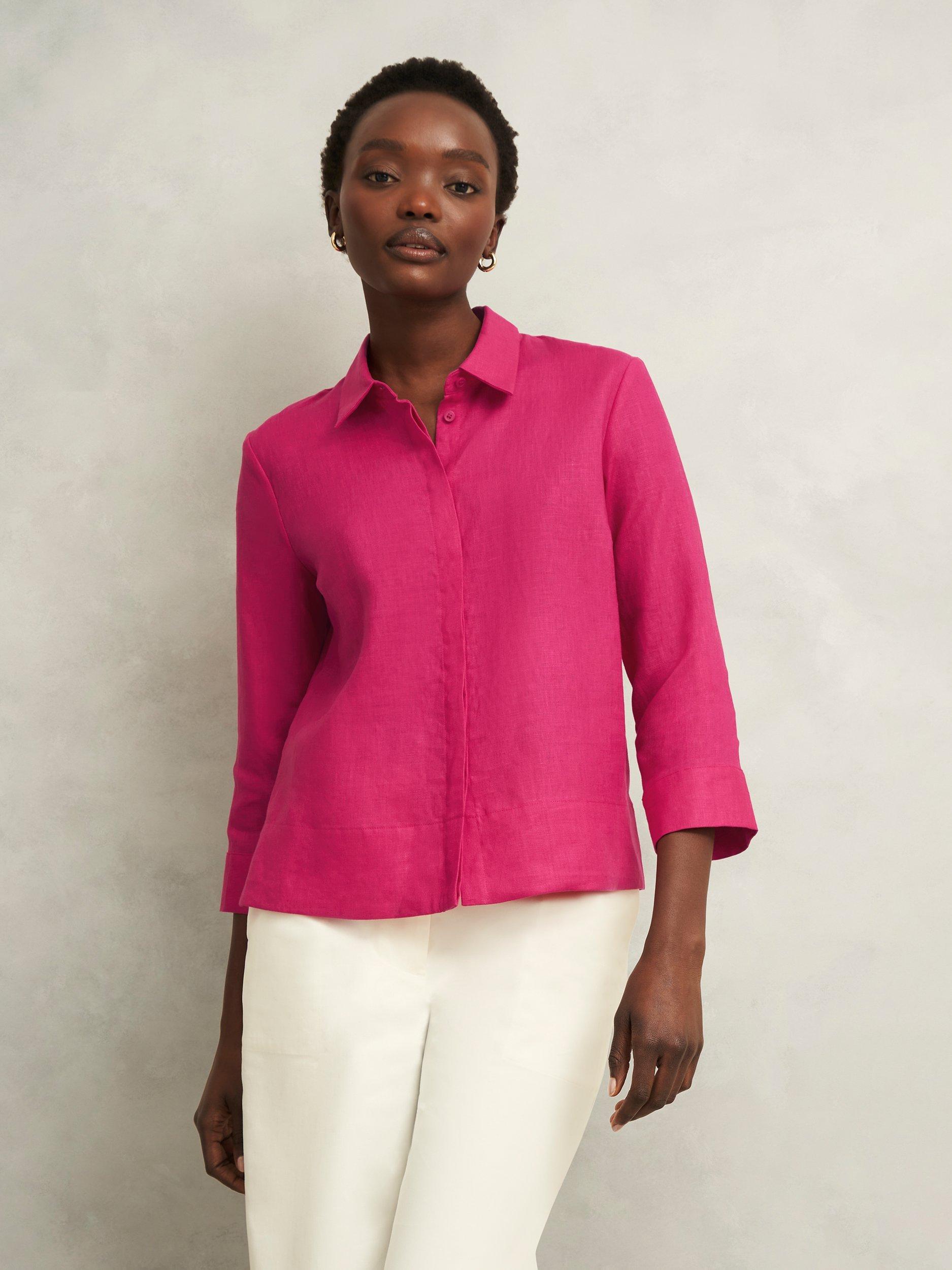 Product image 1 of 5, which shows Hobbs Nita Pure Linen Shirt, Zinnia Pink, 6