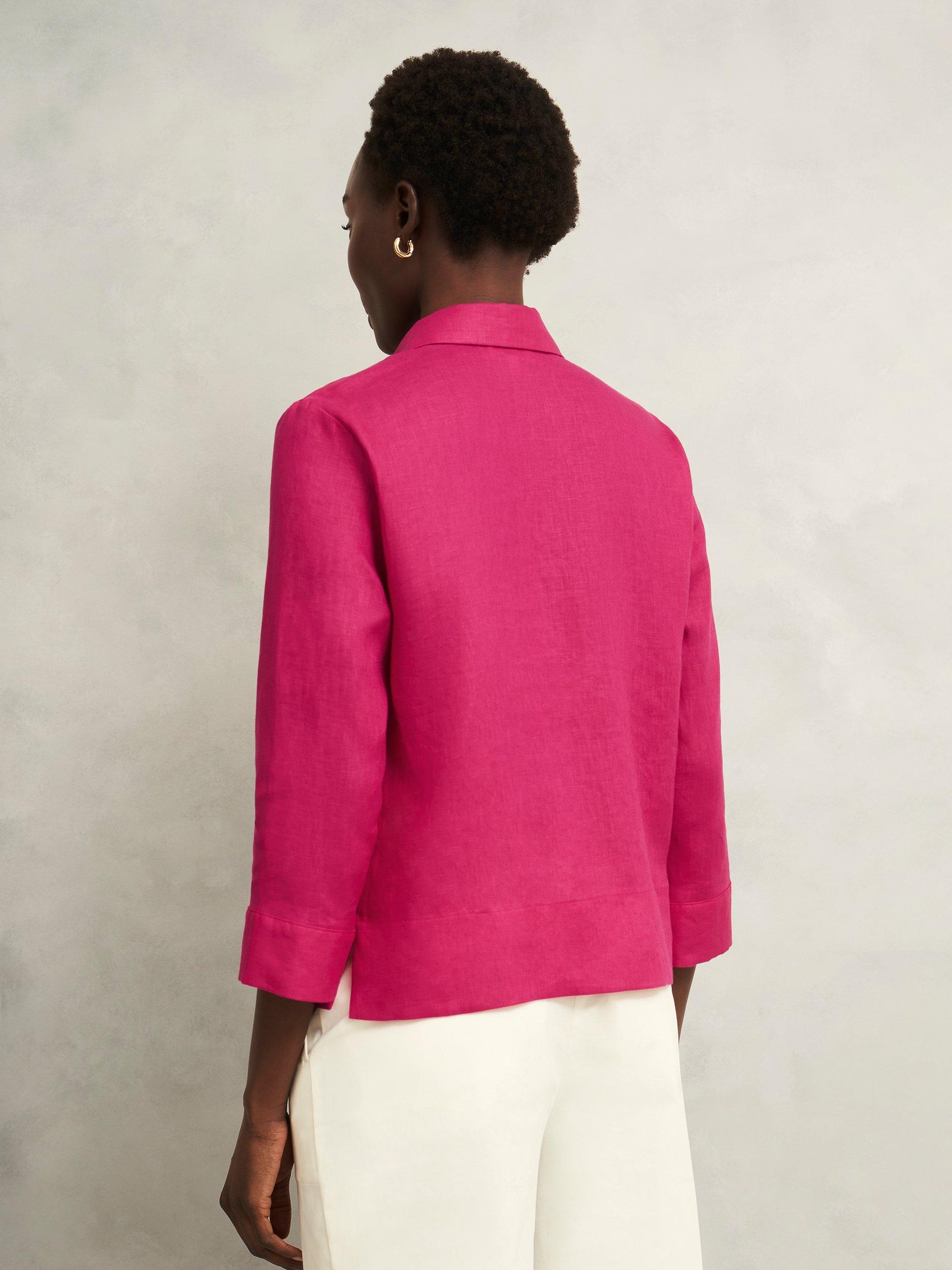 Product image 2 of 5, which shows Hobbs Nita Pure Linen Shirt, Zinnia Pink, 6