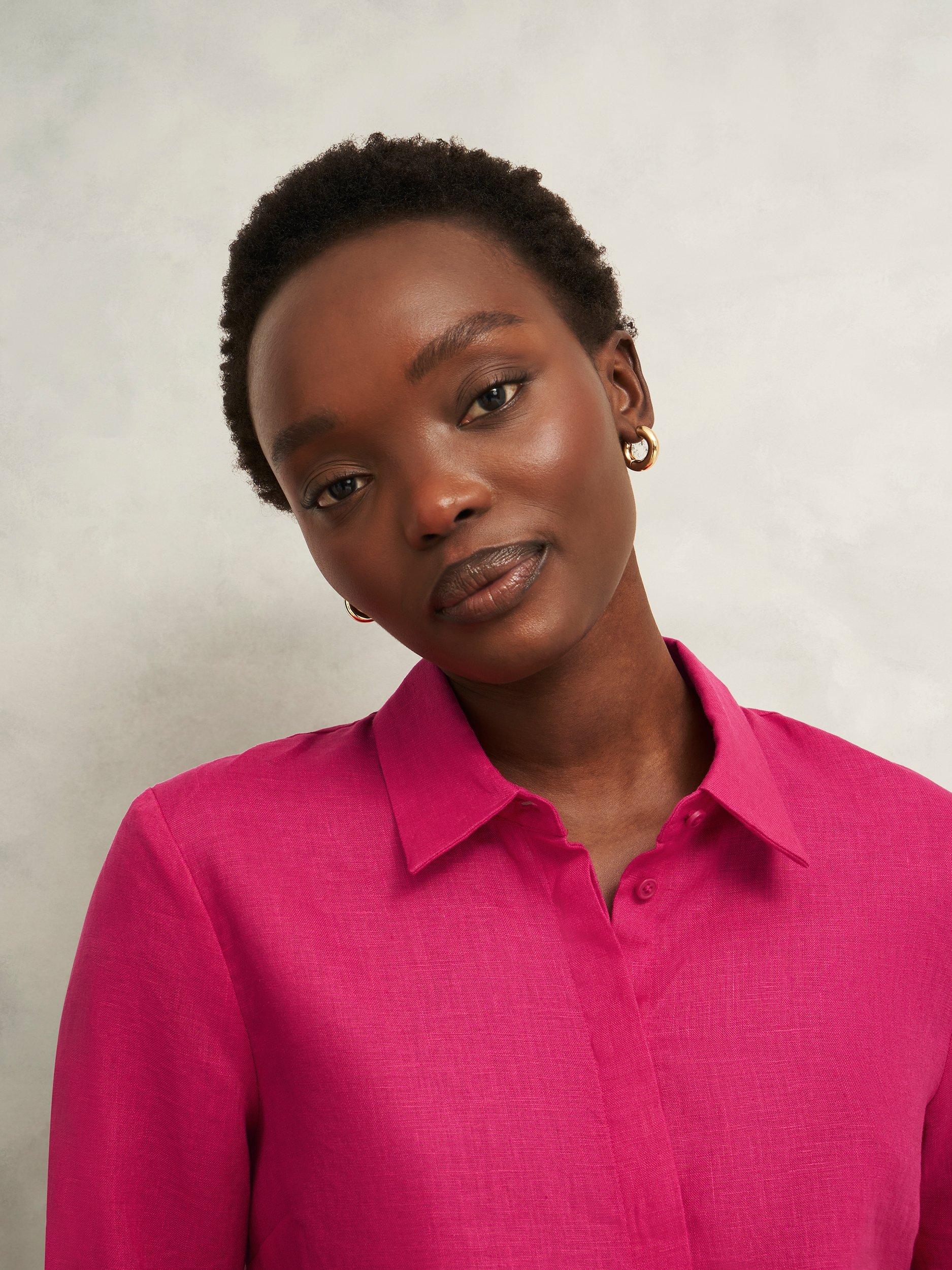 Product image 3 of 5, which shows Hobbs Nita Pure Linen Shirt, Zinnia Pink, 6