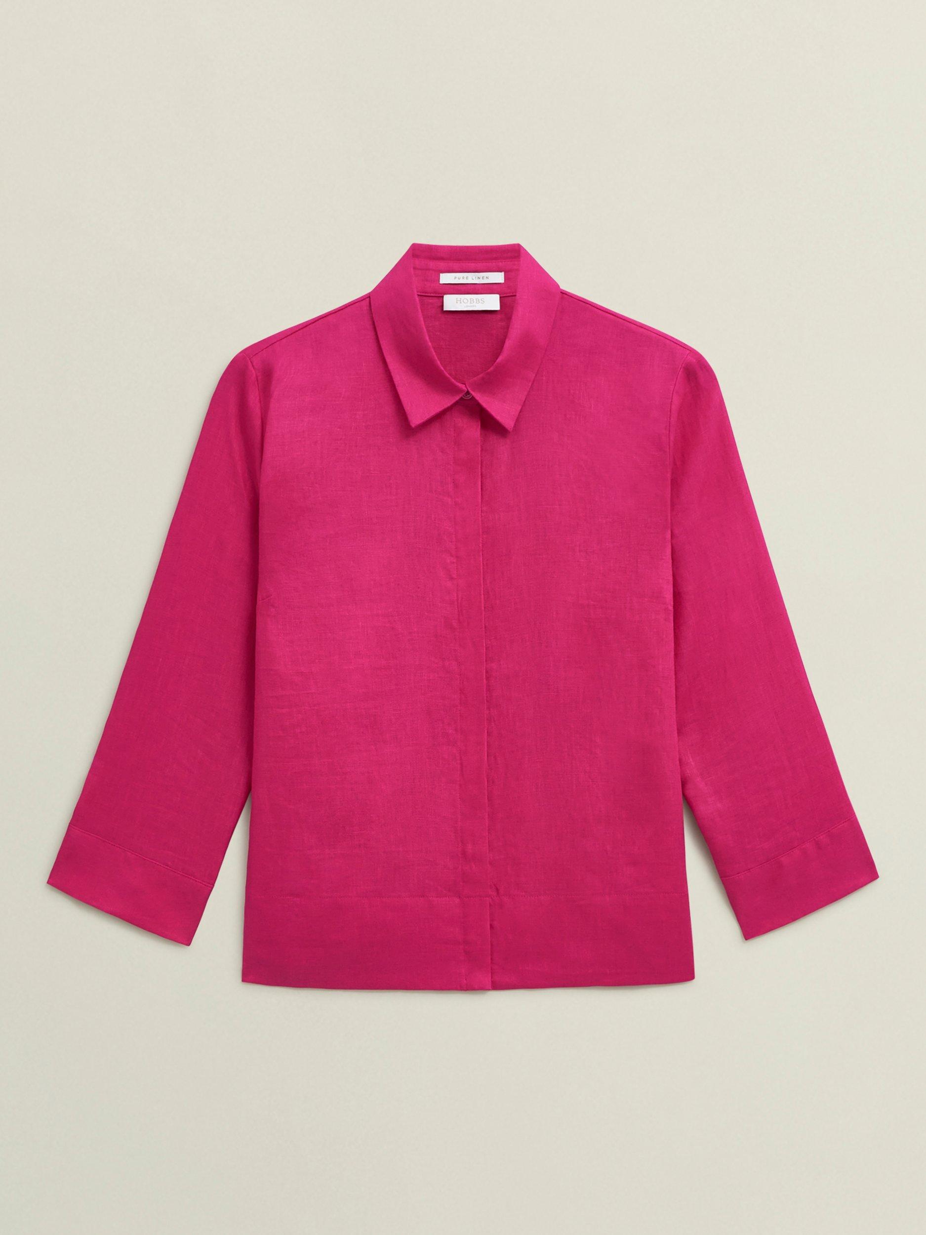 Product image 4 of 5, which shows Hobbs Nita Pure Linen Shirt, Zinnia Pink, 6