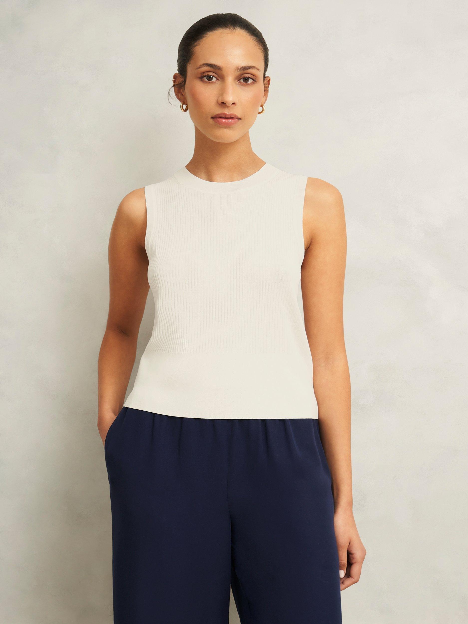 Product image 1 of 6, which shows Hobbs Aubrey Rib Knit Top, Hobbs Ivory, L