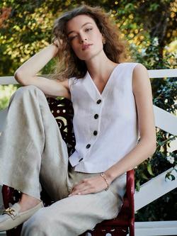Hobbs Kaylee Pure Linen Top, White, White