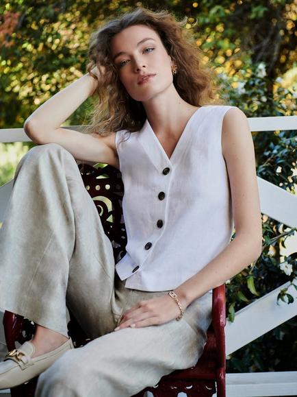 Hobbs Kaylee Pure Linen Top, White, White