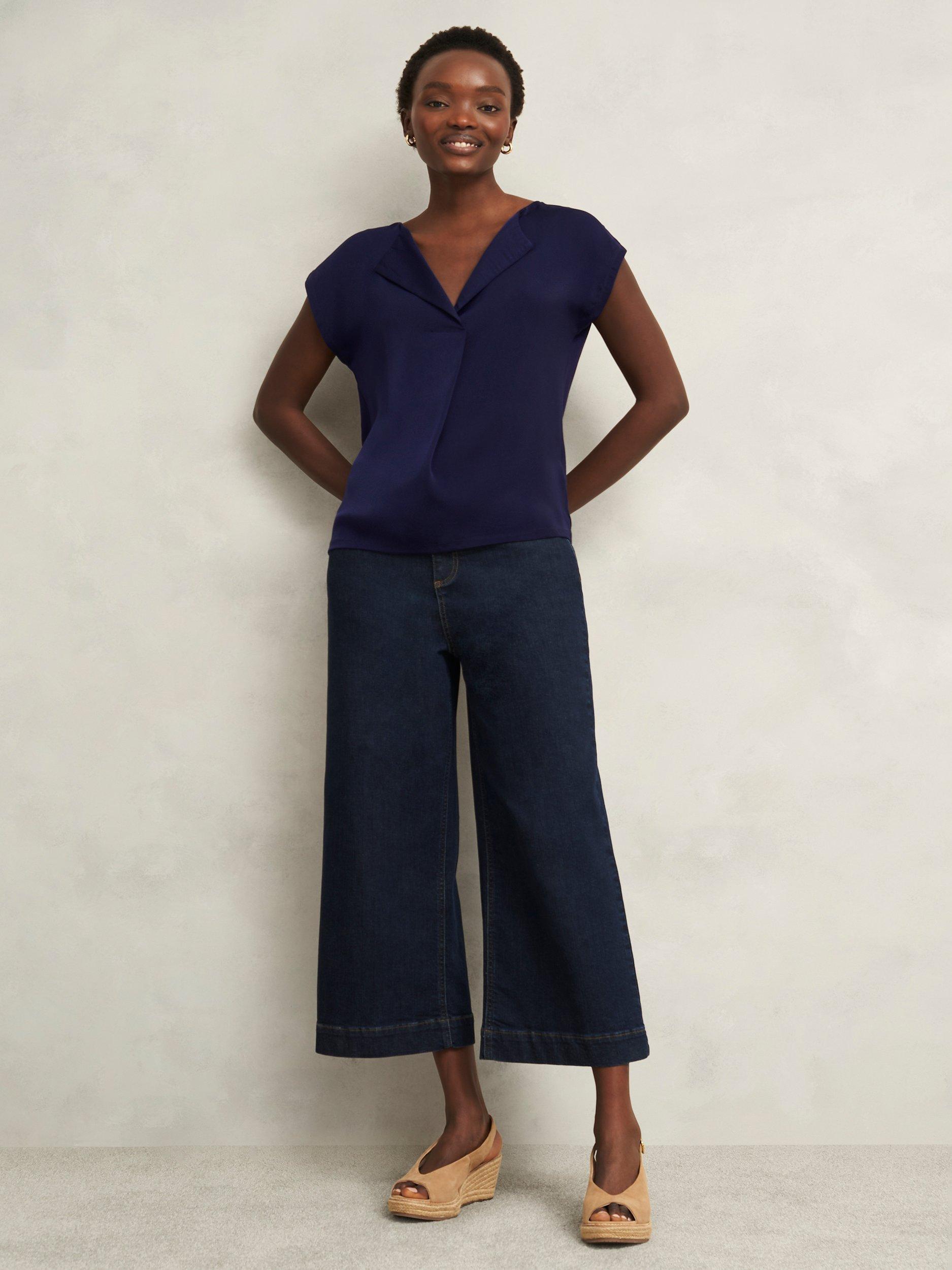 Product image 1 of 6, which shows Hobbs Sylvie Satin Front Top, True Navy, S