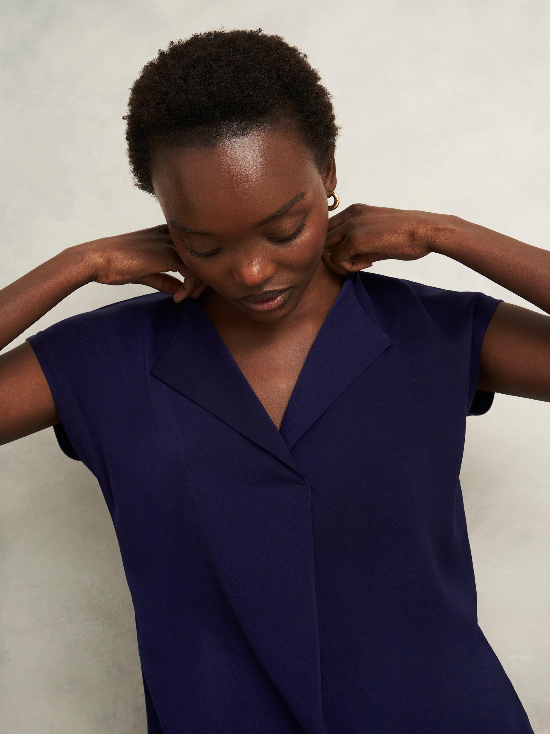 Product image 3 of 6, which shows Hobbs Sylvie Satin Front Top, True Navy, S