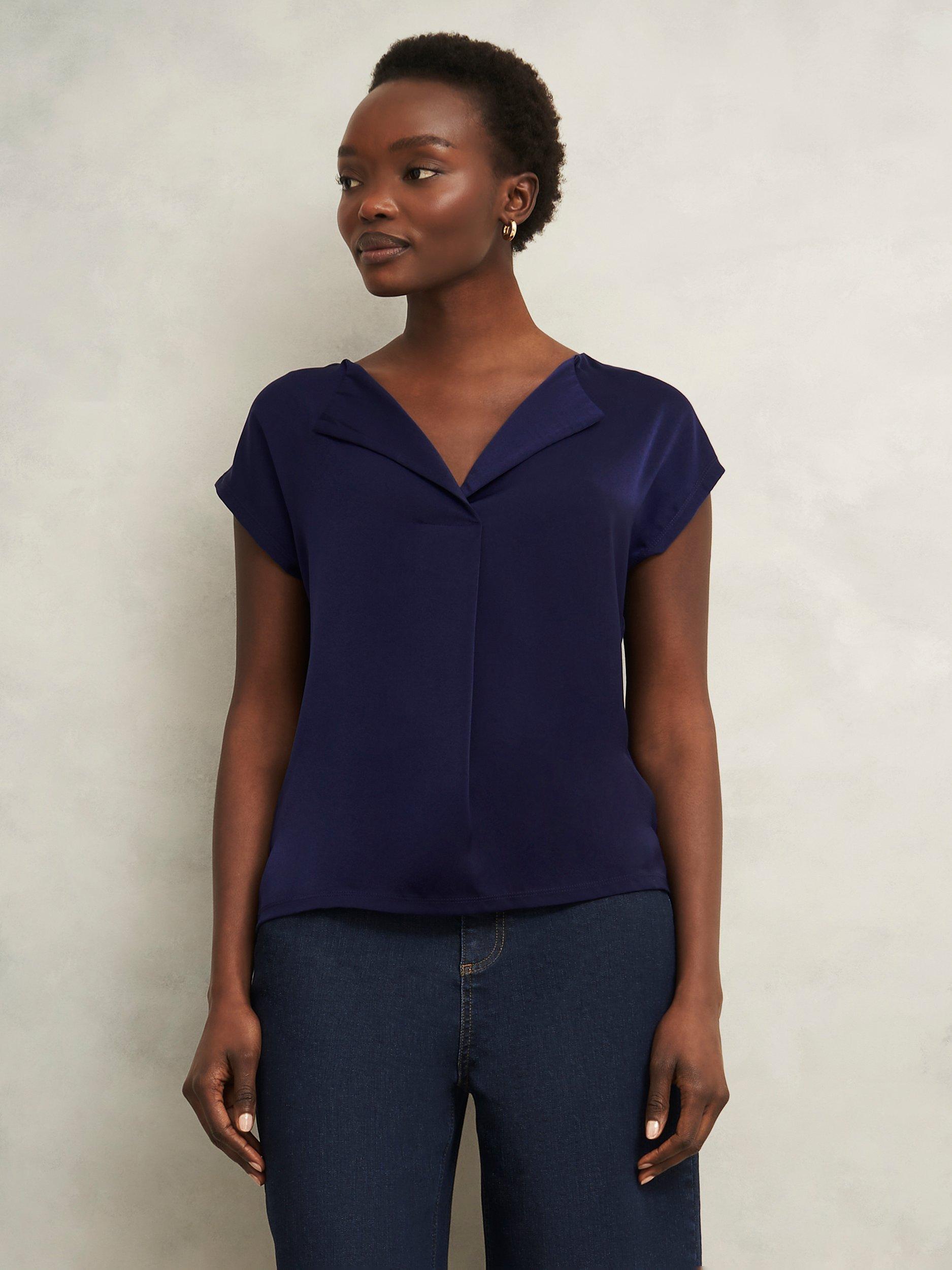Product image 5 of 6, which shows Hobbs Sylvie Satin Front Top, True Navy, S