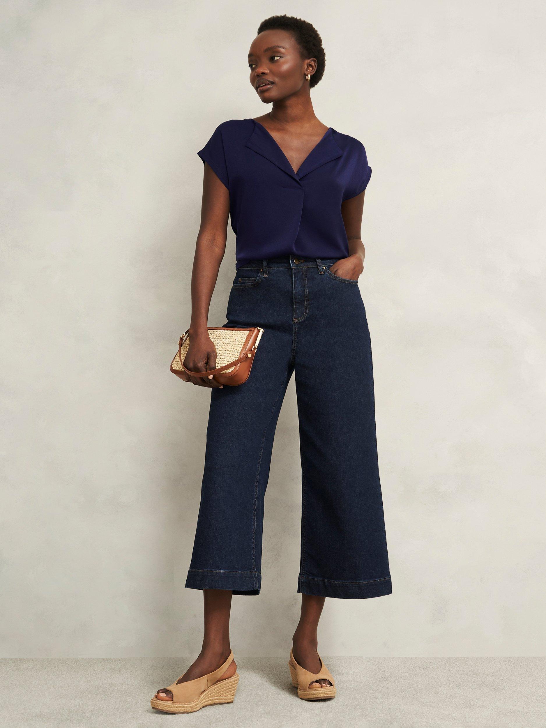 Product image 6 of 6, which shows Hobbs Sylvie Satin Front Top, True Navy, S