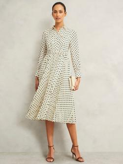 Hobbs Larina Polka Dot Dress, Ivory/Navy, Ivory/Navy