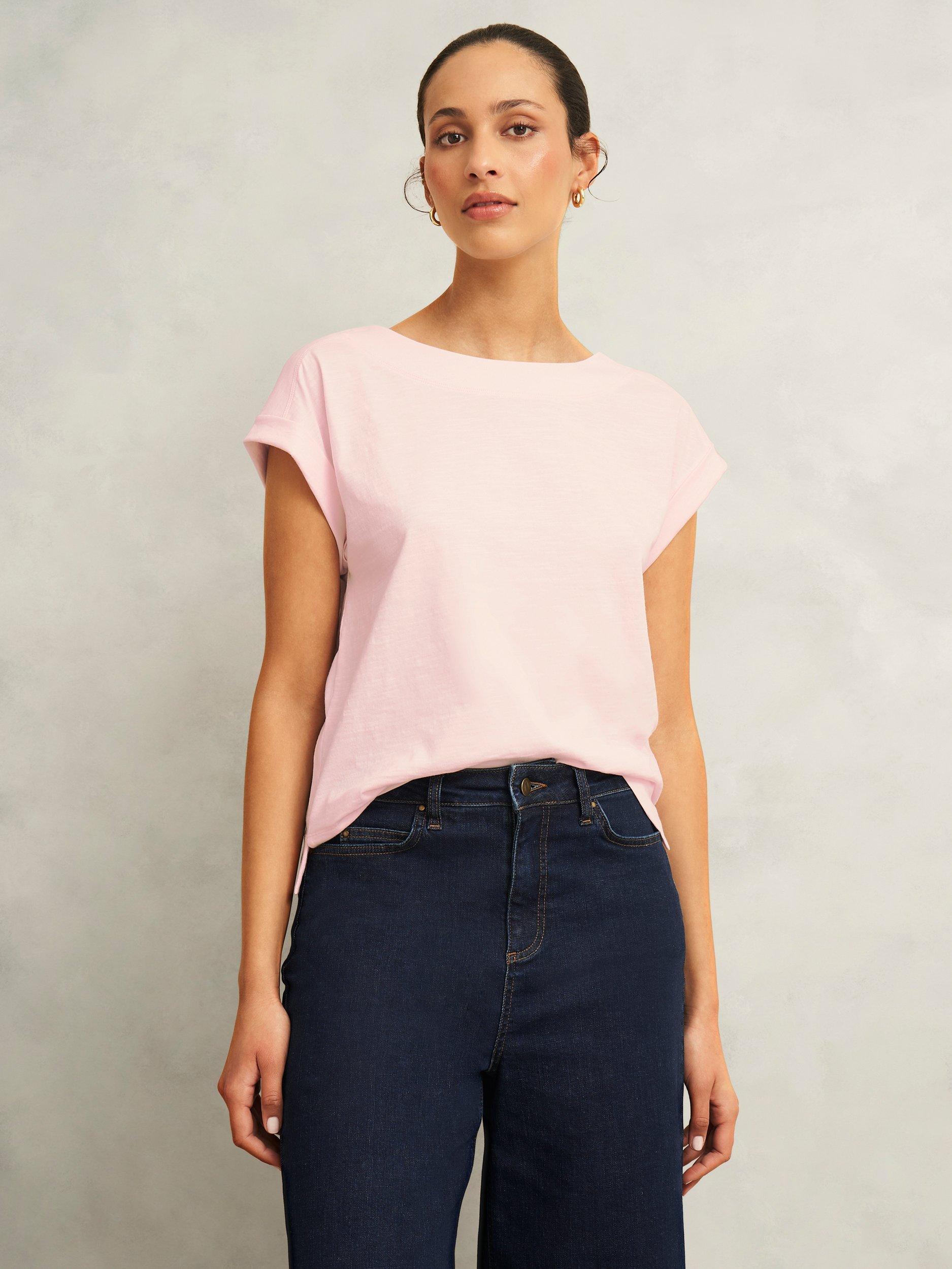 Product image 1 of 6, which shows Hobbs Alycia Slub T-Shirt, Pale Pink, L