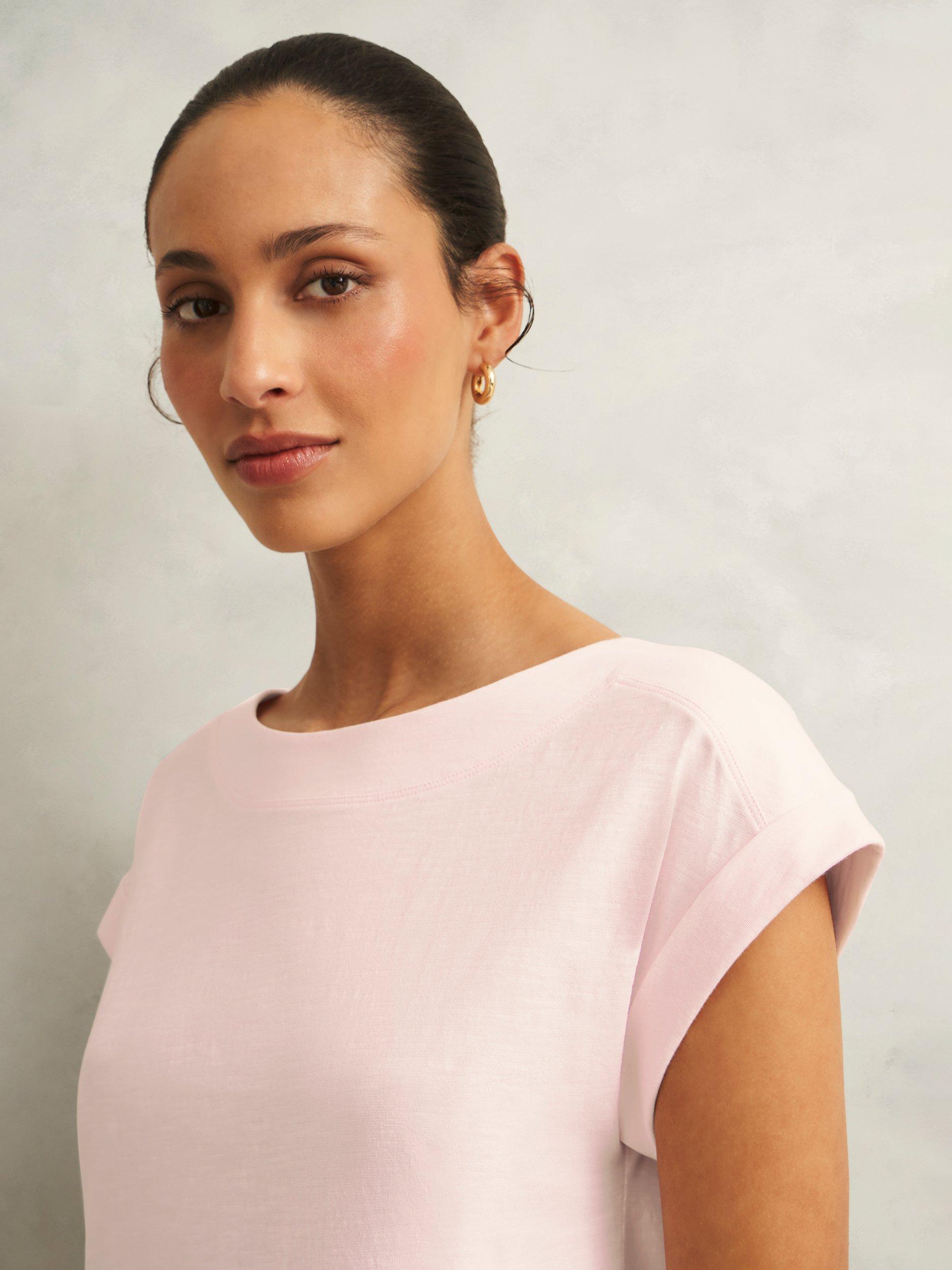Product image 3 of 6, which shows Hobbs Alycia Slub T-Shirt, Pale Pink, L