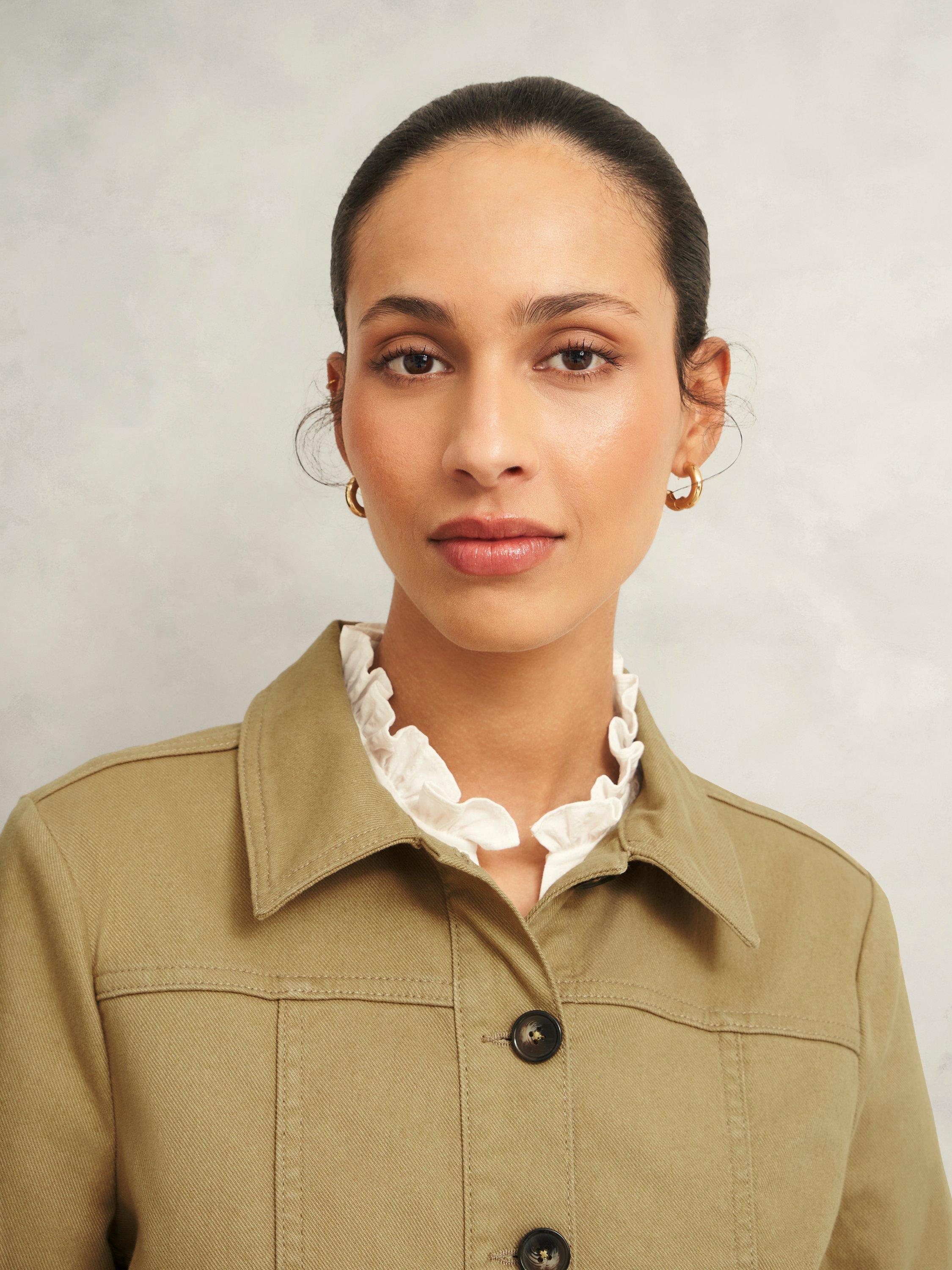 Product image 3 of 7, which shows Hobbs Selborne Boxy Denim Jacket, Fawn Beige, 10