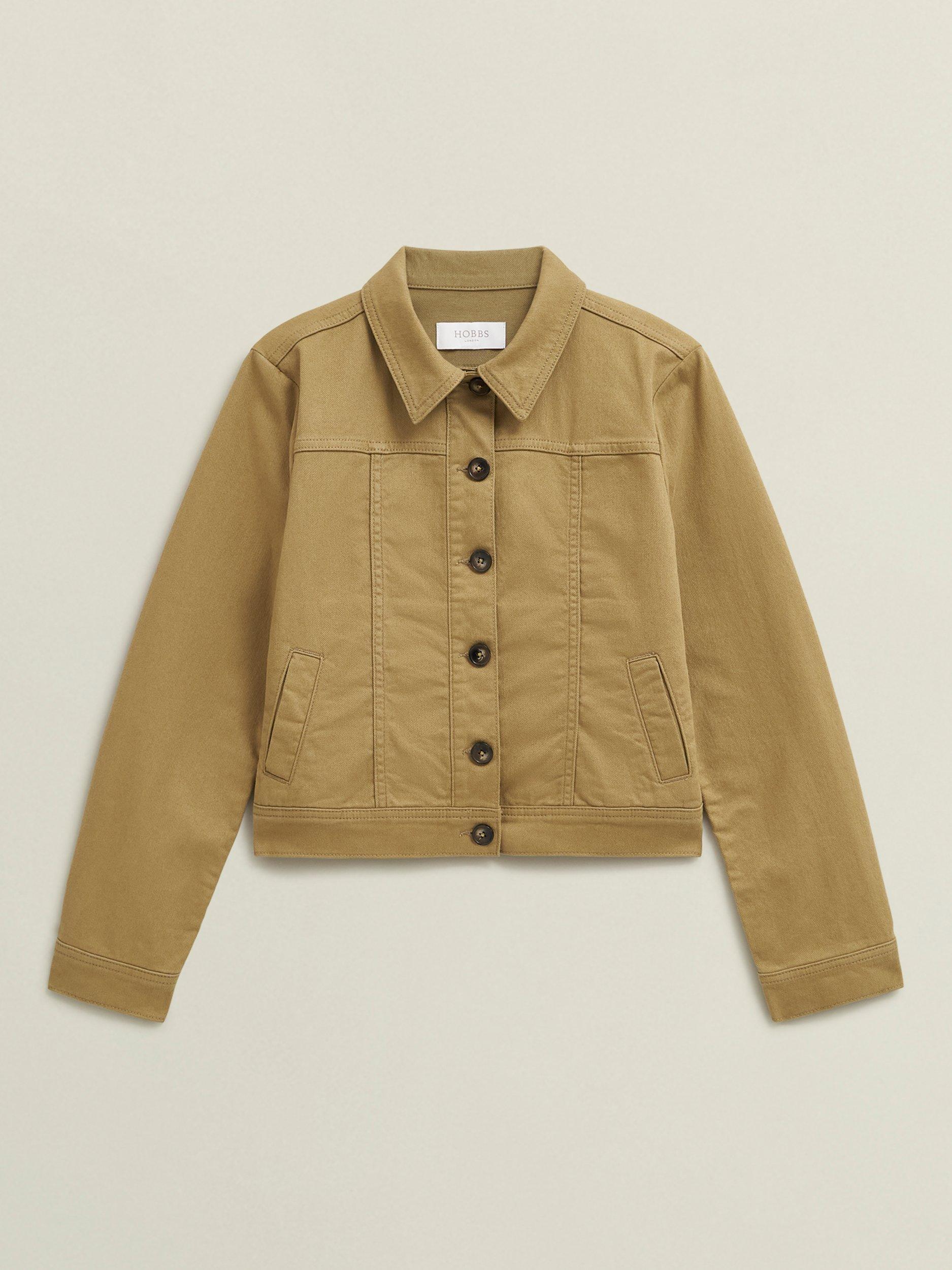 Product image 4 of 7, which shows Hobbs Selborne Boxy Denim Jacket, Fawn Beige, 10