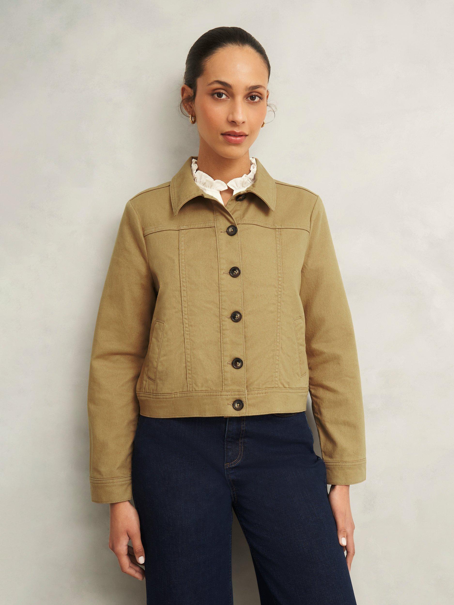 Product image 5 of 7, which shows Hobbs Selborne Boxy Denim Jacket, Fawn Beige, 10