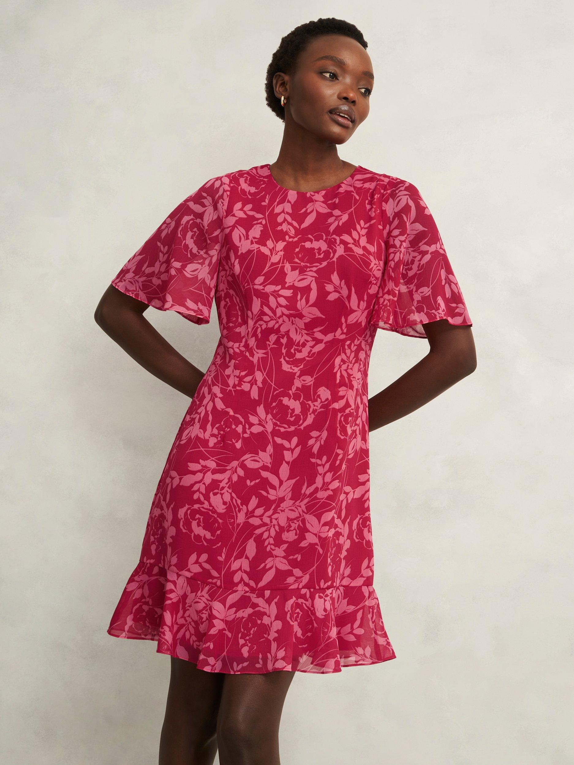 Product image 1 of 7, which shows Hobbs Iona Floral Mini Dress, Pink/Multi, 8