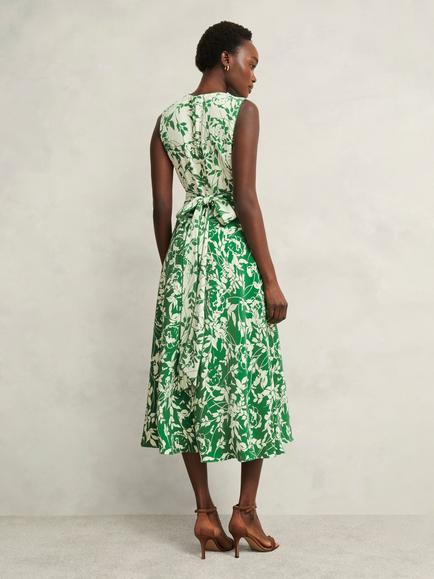 Hobbs Maddie Inverted Floral Dress, Green/Cream - view 2, Green/Cream