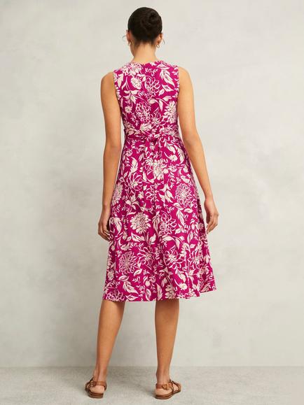 Hobbs Marylise Botanical Print Jersey Dress containing LENZING™ ECOVERO™ Viscose - view 2, Pink/Cream