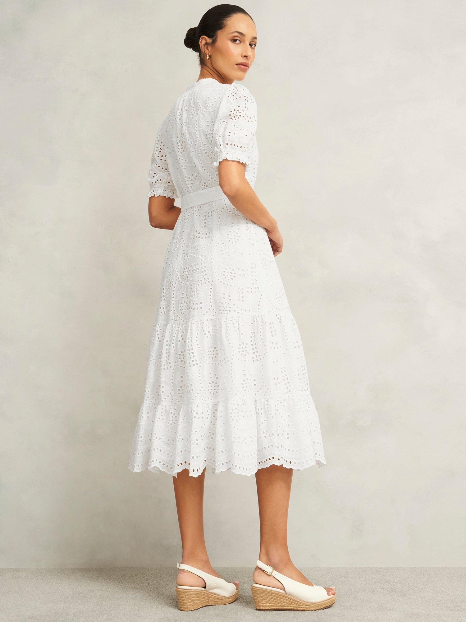 Product image 2 of 5, which shows Hobbs Rosanna Broderie Anglaise Dress, Hobbs White, 8
