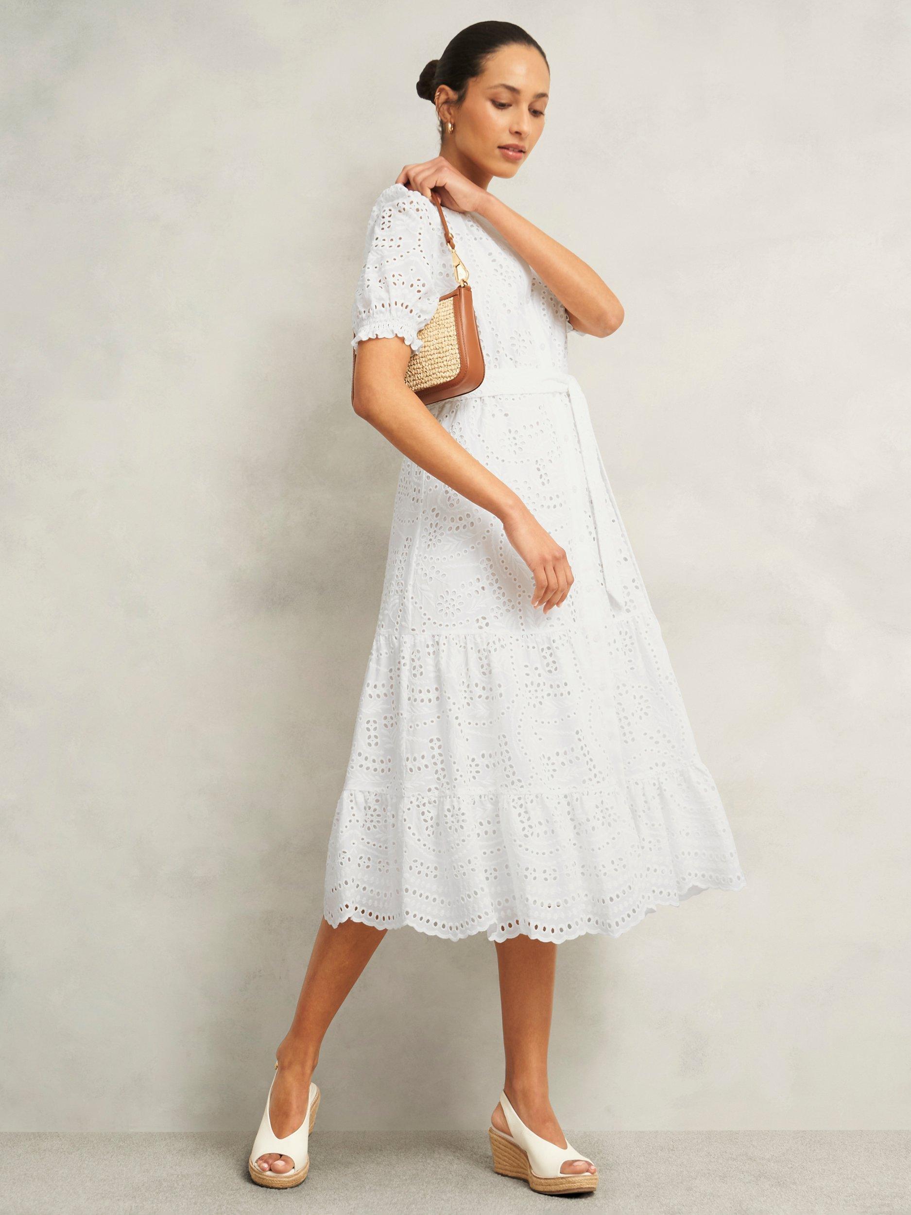 Product image 5 of 5, which shows Hobbs Rosanna Broderie Anglaise Dress, Hobbs White, 8