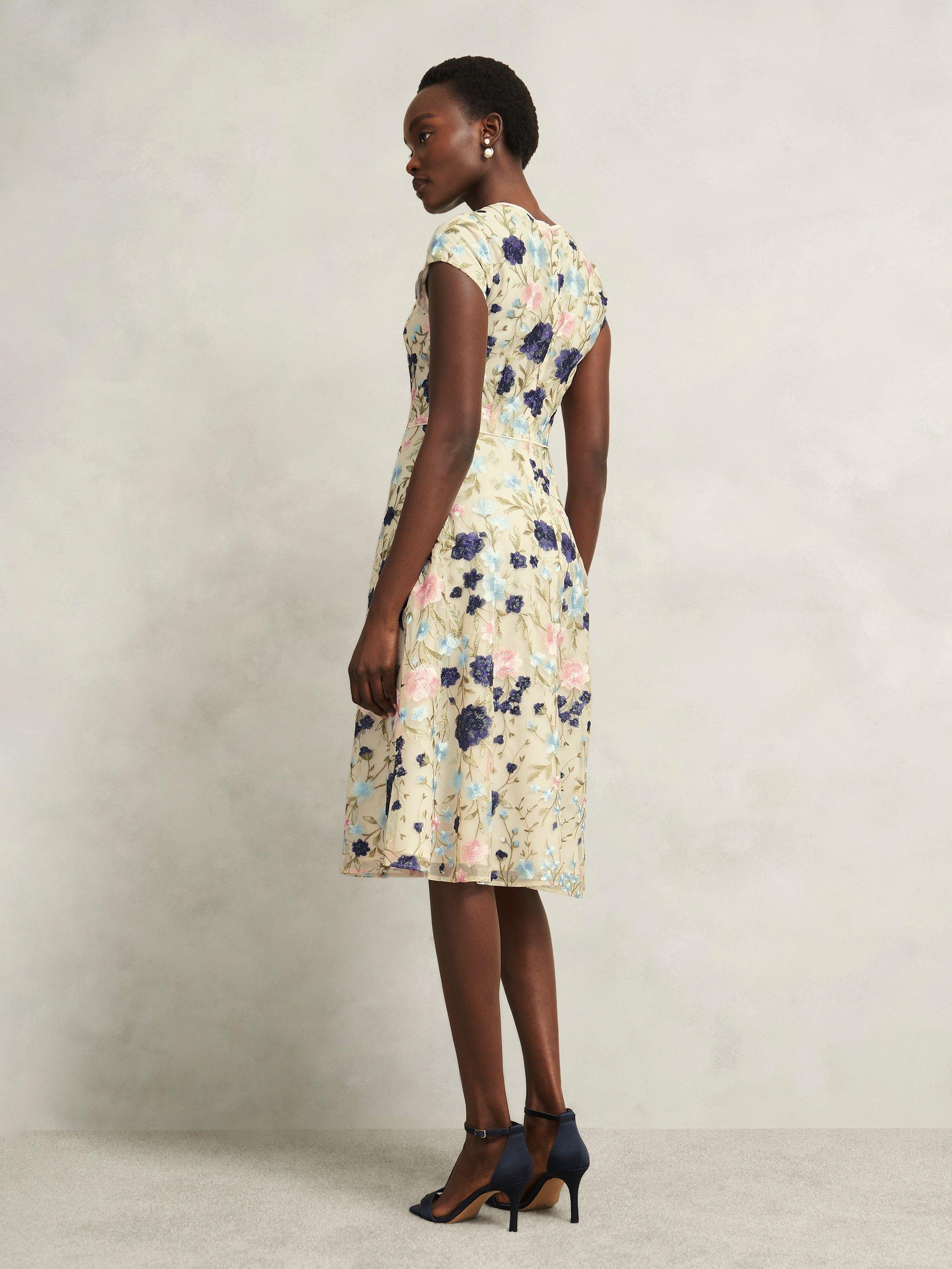 Product image 2 of 7, which shows Hobbs Tia Floral Embroidered Dress, Cream/Multi, 10