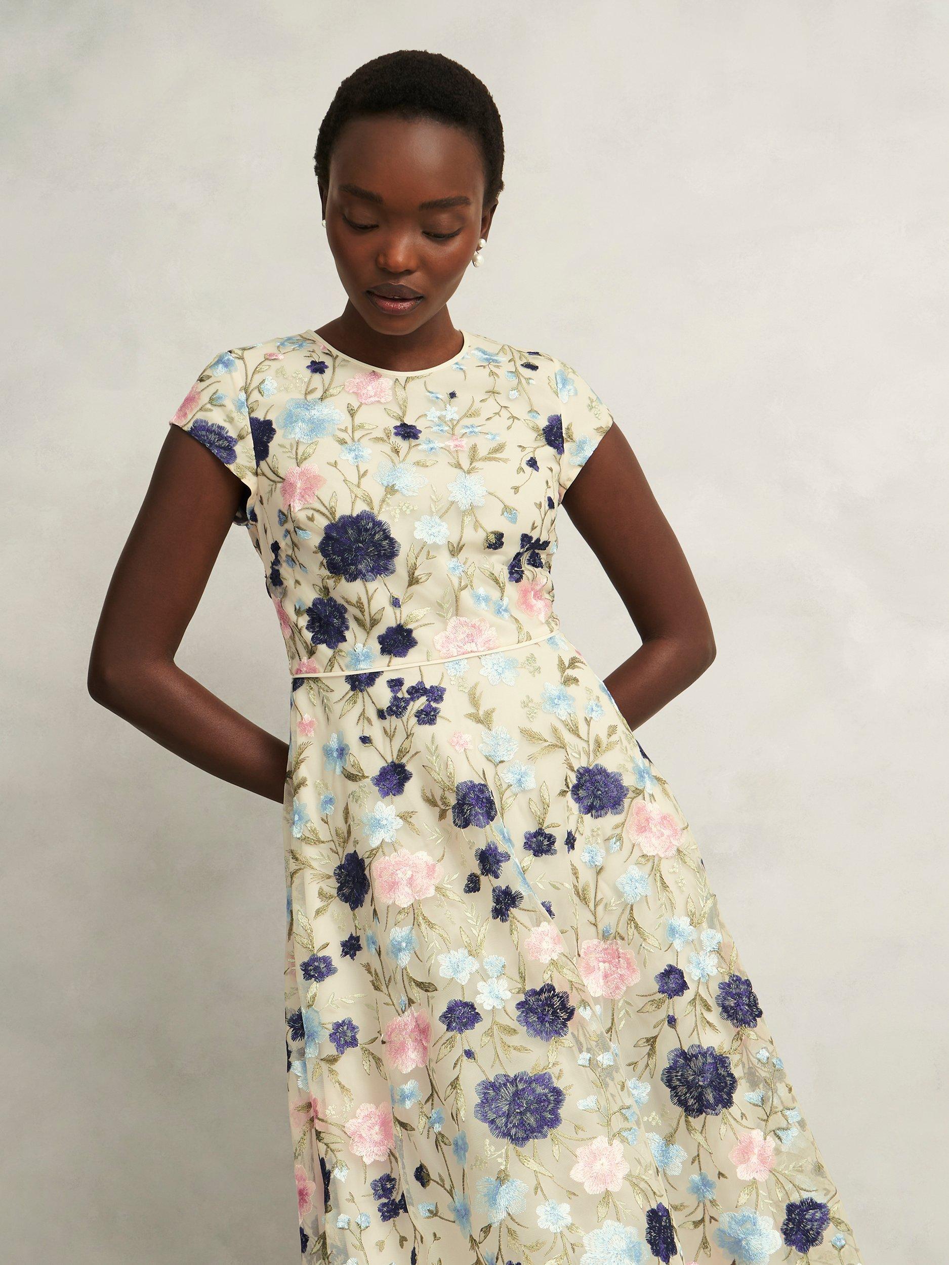 Product image 3 of 7, which shows Hobbs Tia Floral Embroidered Dress, Cream/Multi, 10