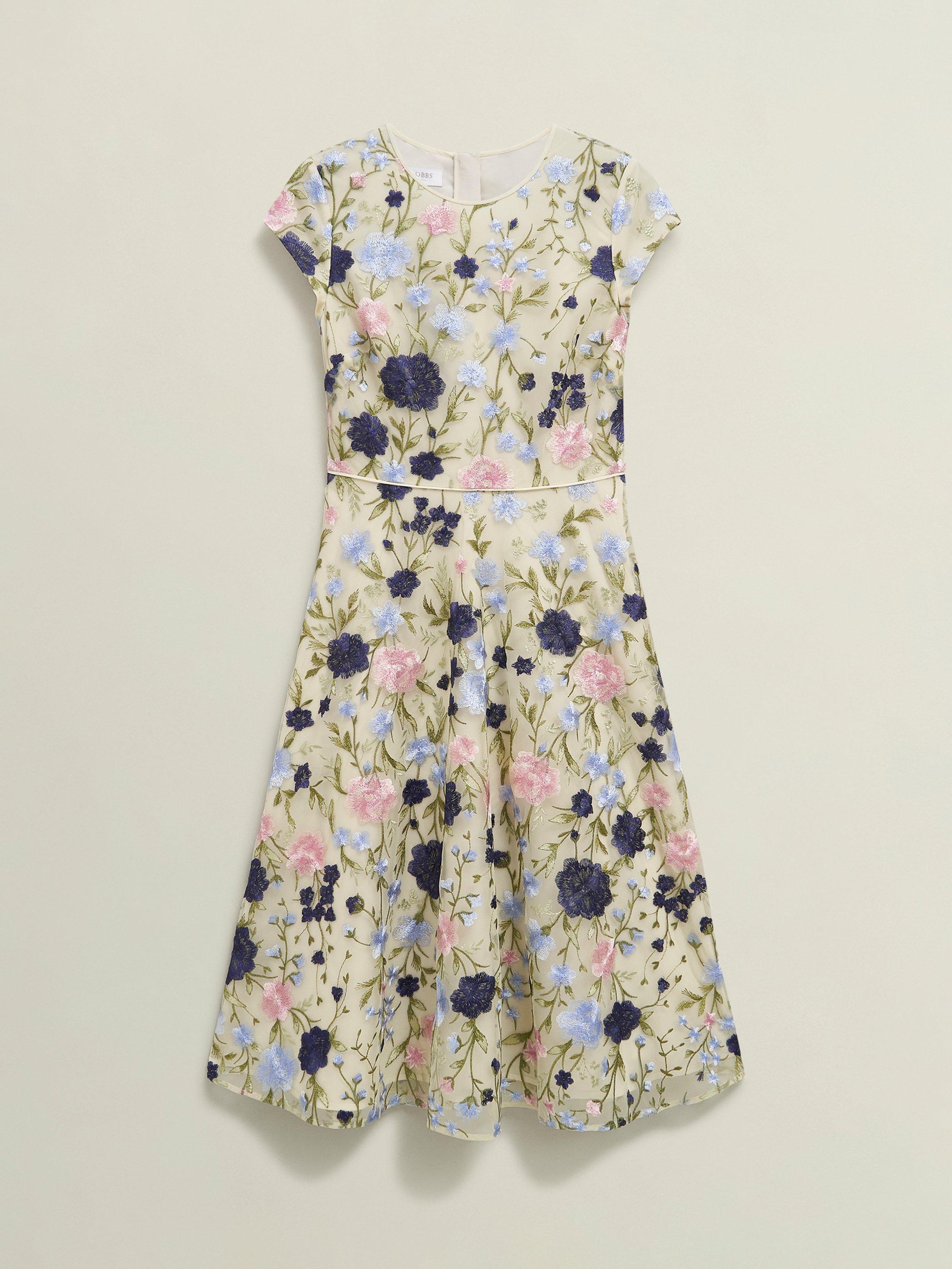 Product image 4 of 7, which shows Hobbs Tia Floral Embroidered Dress, Cream/Multi, 10