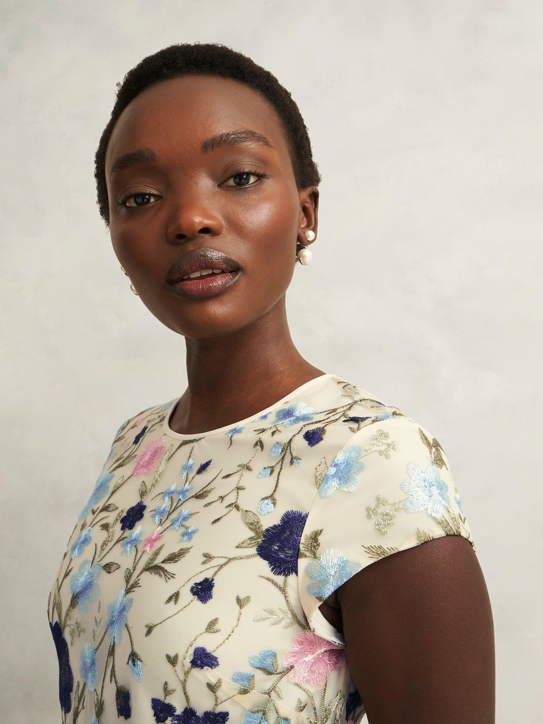 Product image 5 of 7, which shows Hobbs Tia Floral Embroidered Dress, Cream/Multi, 10